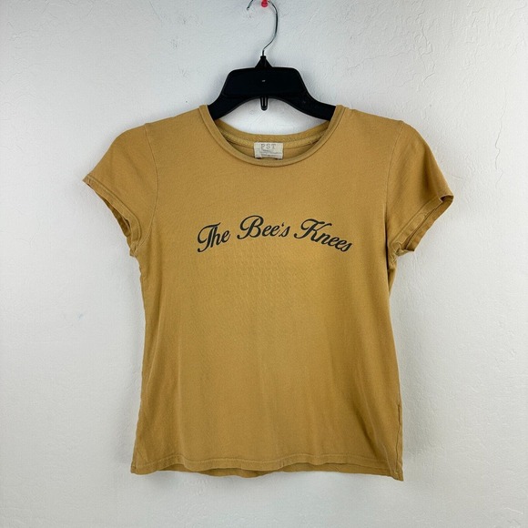 PST Tshirt Women XS Yellow Black Cotton The Bees Knees Short Sleeve Pullover Tee - Picture 1 of 6